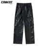 Pantalones para hombres elegir moda negro PU imitación cuero mujeres pierna recta pantalón pantalones sueltos unisex streetwear baggy punk oscuro carga hombres 220826