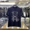 T-shirt de manga curta masculina casual de strass solta no pescoço 2022 verão nova tendência da moda marca diamante urso verde amarelo roupas Y220630