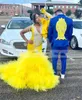 Yellow Veet Mermaid Prom Dresses For Black Girls Sexy V Neck Beaded Long Sleeves Sweep Train Formal Evening Ocn Gowns