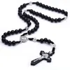 Hänge halsband katolska bönpärlor halsband handgjorda trä kors Jesus religiösa smycken choker collier bijoux krage