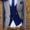 3 куска серого мужчины костюмы формальное свадебное смокинг с двойной грудью +жилет +Королевские синие брюки мужской модный костюм2750