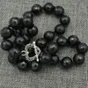 Catene Naturali 10mm Agata nera Gemme sfaccettate Collana di perline 16-25 '' Chiusura in argento tibetano Catene Heal22