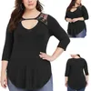 Damen Plus Size T-Shirt Sale Spitzennaht Rundhals Lässige Bluse Herbst Frühling 3/4 Ärmel Soild Tops Chemisier Femme Grande TailleWome