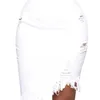 Asymmetric Hole Denim Midi Skirt With Tassel Streetwear High Waist Wash Distressed For Women Bodycon Ripped Jean Skirts 220317