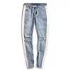 Jeans pour hommes Designer Skinny Ripped Blanc Rayé Jeans Mode Stretch Slim Cordon Biker Pantalon Noir Bluekj84