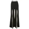 CNYISHE PANT SEXY MINUT MINUNES HAUT SLIT FLARE FLARE FLASE BLANCHE Pantalon de taille Noir Femme Bell Casual 220325