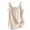 Camisole en soie avec dentelle conçue en soie de mûrier, haut en Satin pour femmes, haut d'été sans manches, sexy, 220607