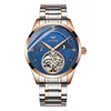 손목 시계 시계 남자 골격 자동 기계식 로즈 골드 투 힐론 맨 시계 달 상자 시계 최고 브랜드 럭셔리 워치.