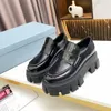 2022 Monolith Brushed Leather Pointed Loafers Designer Women Shoes Oversized Platform Trainers Black White 55 mm Chunky Lug Sole with the enamel triangle Size 36-40