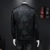 Spring Autumn Men Casual Jacket Coat Flower Slim Fit Pattern Bomber 4xl Puff Jacquard Black 220727