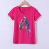 Women's T-Shirt M-4XL Summer Cotton T-shirts Sequins Parrot Beading Pattern Lady's All-match Trendy Tops Casual Women ShirtsWomen's Phyl