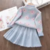 Bear Leader Girls Baby Fashion Winter Knitted Clothes Sets Cartoon Sweaters Tops Ruffles Skirt Outfits Children 220326