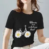 Kobiety koszulki Vintage Daisy T koszule wzór kwiatowy Seria Seria Summer Black All-Match O Secion Tueve Tees Casual Tops