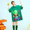 女性のTシャツかわいいインシシックな夏のデザイン韓国ファッションティーティーティーティー緑色のゆるい長いハラジュクTシャツ漫画プリントフリルトップスNS367Women