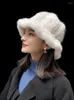 ビーニー/スカルキャップMs.Minshu女性贅沢な本物の帽子の手編み冬ヘッドウォーマー100％本物のカジュアルフリルBrim Oliv22