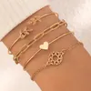 Maglia, catena 4 pezzi/set Set di bracciali con polsino con nodo a foglia di apertura per bracciale in lega d'oro da donna Accessori per gioielli Boho