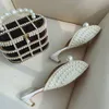 Summer Peel Peep Peep Stope Słodki sandały modne perły napędzające pół kapcie kobiety slajdy