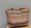 Große Streifen Totes Handtasche Sommer gewebte Strandtasche Rattan handgemachte gestrickte Stroh Frauen Umhängetasche