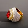 Anel de diamante de ouro 18K de alta qualidade masculino rubi gelado anéis hip hop joias