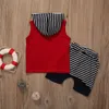 Giyim setleri doğmuş kıyafet bebek erkek giysileri seti kırmızı kapüşonlu sweatshirt üstleri çizgili pantolon kolsuz kapüşonlu bebek setleri