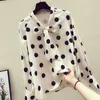 Kvinnor Spring Autumn Style Chiffon Bluses Shirts Lady Casual Bow Tie Collar Polka Dot Printed Blusas Tops 210226