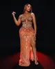 2022 Arabski Aso Aso Ebi Ebi Orange Seksyjne sukienki balowe z koralikami cekinowo koronkowy wieczór fomral impreza druga przyjęcie urodzinowe suknie zaręczynowe sukienka ZJ225