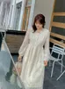 Casual Dresses Women'S Spring V-Neck Solid Color Lace Dress Plus Size Calf Length Wear 100 Kg Can Be Worn