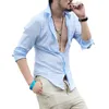 Camicie taglie forti Camicia da uomo in lino di cotone Manica lunga Camicie hawaiane stile estivo Abiti da uomo slim fit sexy Arrivo C01 220813