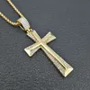 Goud van hoge kwaliteit Goud Katholieke mannen Rhinestone Cross Pendant Kettingen Hip Hop Lange ketens sieraden