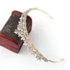 Simple Leaves Rose Gold Red Blue Crystal Tiaras Wedding Bride Crowns de Noiva Headband Festival Hair Jewelry 220511