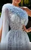 Light Blue One Shoulder Prom Dress Ruffles Tulle Beaded Appliqued Formal Evening Gowns Sweep Train Party Dresses