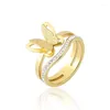 Obrączki ślubne sprzedaży koreański styl biżuteria ze stali nierdzewnej matowy motyl kryształowy pierścionek kobieta Party Love Gft hurtownia Rita22