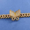 Hip Hop Design Anbieter Iced Out CZ Chunky Custom Choker Kubanische Gliederkette Schmetterling Halskette Schmuck für Frauen Geschenk