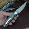 New R4020 Pocket Folding Knife VG10 Damascus Steel 76 layers Blade Blue Abalone shell Handle Ball Bearing Flipper Fast Open Knives