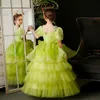 2023 lindos vestidos de florista para casamento renda verde apliques florais saias em camadas princesa meninas vestido de desfile crianças vestidos de festa de aniversário