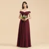 2022 Summer Bohemian Burgundy Bridesmaid Dresses Modern A Line Off Shoulders Long Chiffon Boho Maid Of Honor Gowns Custom-Made 50 Colors BM3003 0702