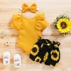 024m Born Baby Girl Floral Outfit Short Sleeve Cotton Top Tshirtfloral Shorts 3pcs Born Clothes Set 220608