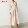 Ootn Beige Single Breads Sexy Dress Party Clud High талия, атласная длинная элегантная v Neck Women Mid