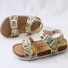 Summer Girls Sandals Printing Pu Leather Corks Open Toe Slides Flats with Little Girl Shoes for School 2-12 Years Toddler 220425