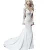 2022 Land Spitze Meerjungfrau Brautkleider Sexy Rückenfreie Designer Brautkleider Spitze Applizierte Lange Ärmel Tiefer V-ausschnitt Strand Boho Braut Kleid Robe De Mariage