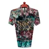 Men's Casual Shirts Men's Sexy Transparent Velour 2022 Summer Flowers Silk Velvet Tops Male Short Sleeve Floral Clothing Dress ShirtsMen