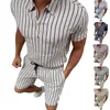Men's Casual Shirts Summer Tracksuit Set 2 Pcs/Set Trendy Young Style Turn-down Collar Wear-resistant Top Shorts Suit Men ClothesMen's