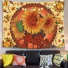 Boho Sunflower Wall Carpet Aesthetic Room Decor Sun And Moon Flowers Polyester Mandala Wall Decor Art Carpet Bohemian Curtains J220804