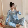 Silk Pyjamas Kvinnor Tecknat för sommar Nightwear Plus Storlek Pajama Två Piece Set Satin Pajamas Loungewear 220329