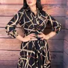Casual Dresses DPSDE 2022 Women Spring Street Style Long Sleeve Lapel Printed Single Breasted Ankle Length Shirt Dress