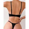 2 Piece Black Lingerie Set Women Bow Cut Out Transparent Mesh Bra Steel Ring Thong Lingerie Bra Short Sets Erotic Intimate L220727