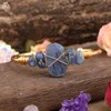 Charm Bracelets Natural Blue Kyanite Stone Slab Oval Beads Cuff Adjustable Bracelet Women Quartz Crystal Open Bangle JewelryCharm Inte22