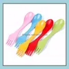 Skedar bestick kök matsal hem trädgård ny3 i 1 plastsked gaffel knivens bestick set kamredskap spork servis uppsättningar-plast