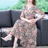 Summer Floral Silk V-Neck Midi Dres Boho Fashion Light Beach Sundress Korean Elegant Bodycon Casual Dresses 220516