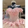 Roze Quinceanera Jurken Sweetheart Bal Vestidos De 15 Anos Mode 3D Bloem Tule Sweet 16 Prinses Party Gown